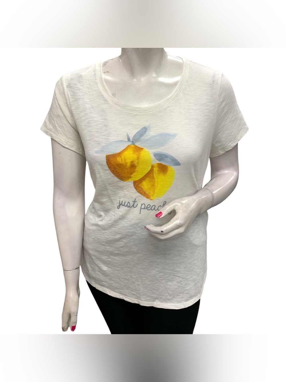 LC Lauren Conrad White Short Sleeve Tee with Yellow Peach Graphic Size 2X